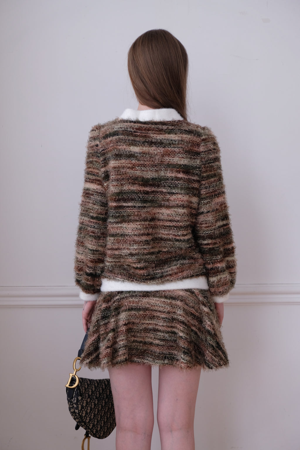 Caroline Cardigan with Mini Circle Skirt Set in Pink with White Trim