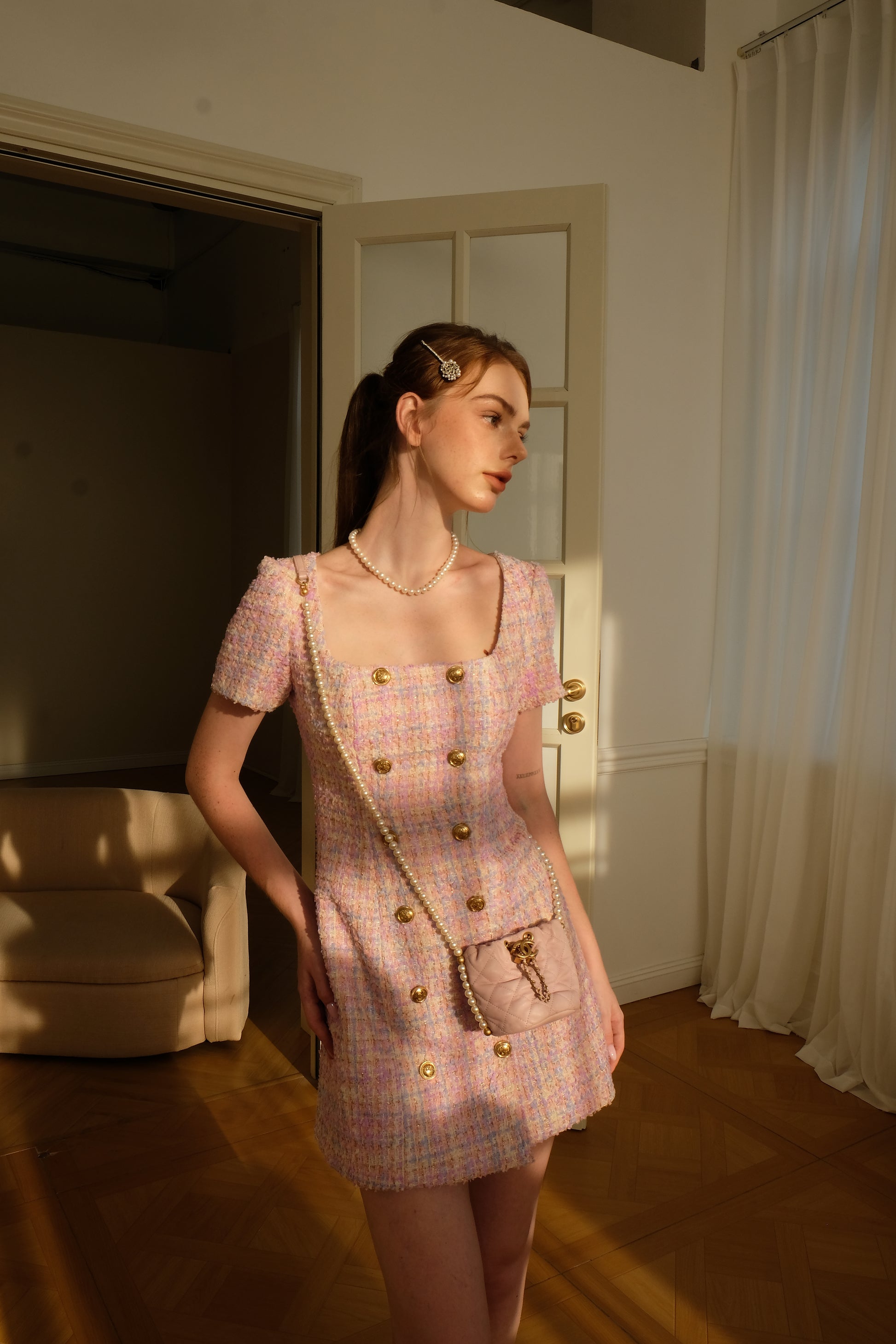 TIFFANY TWEED DRESS IN PINK