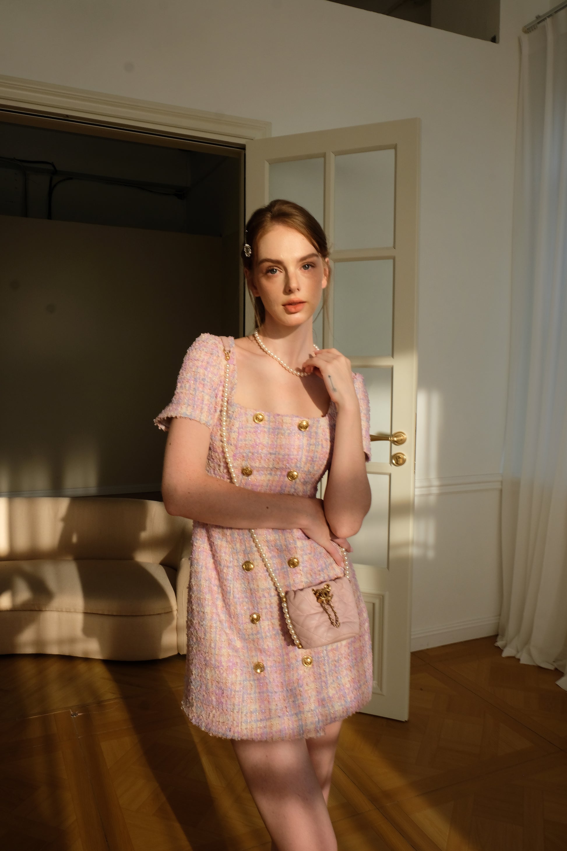 TIFFANY TWEED DRESS IN PINK