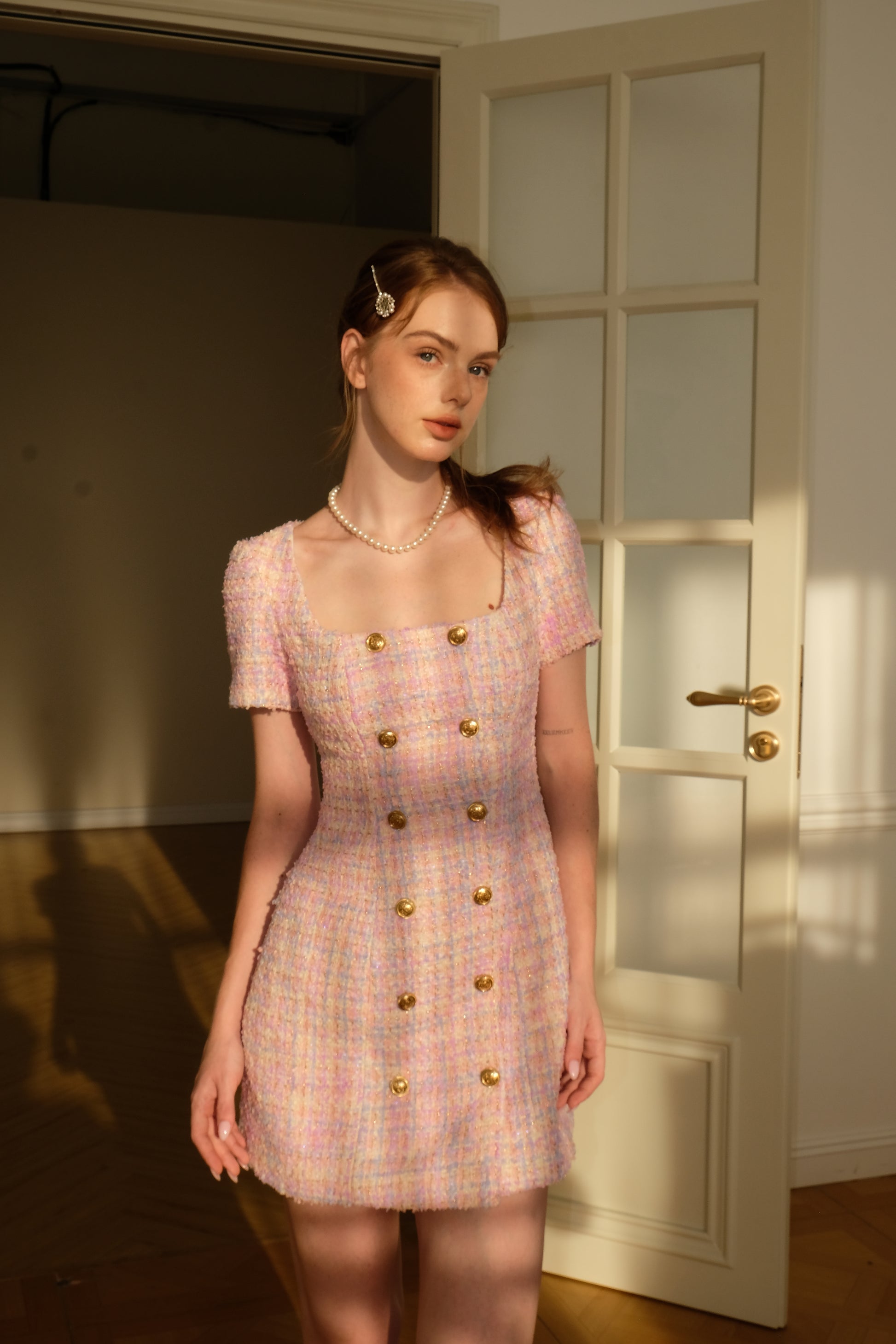 TIFFANY TWEED DRESS IN PINK