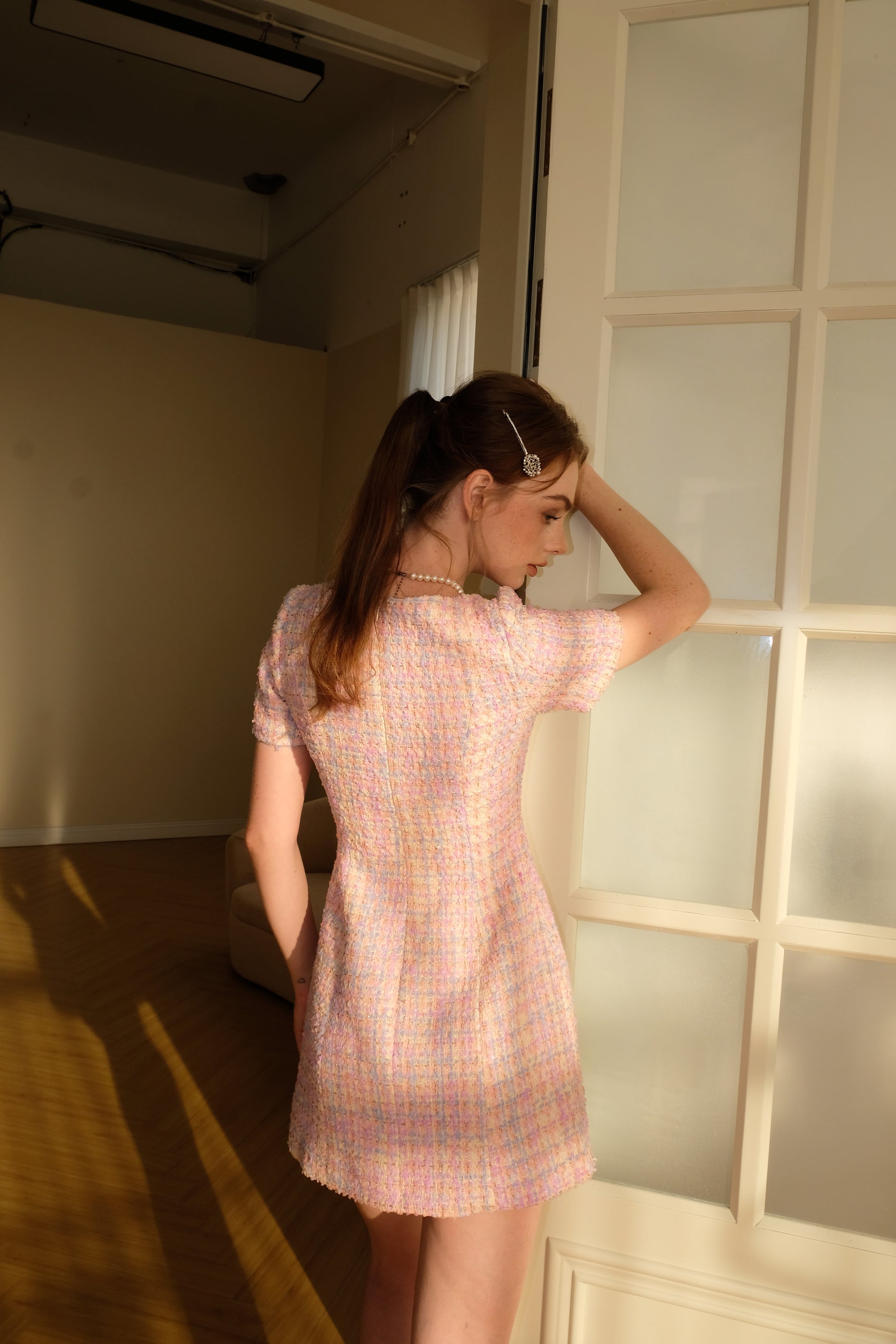 TIFFANY TWEED DRESS IN PINK