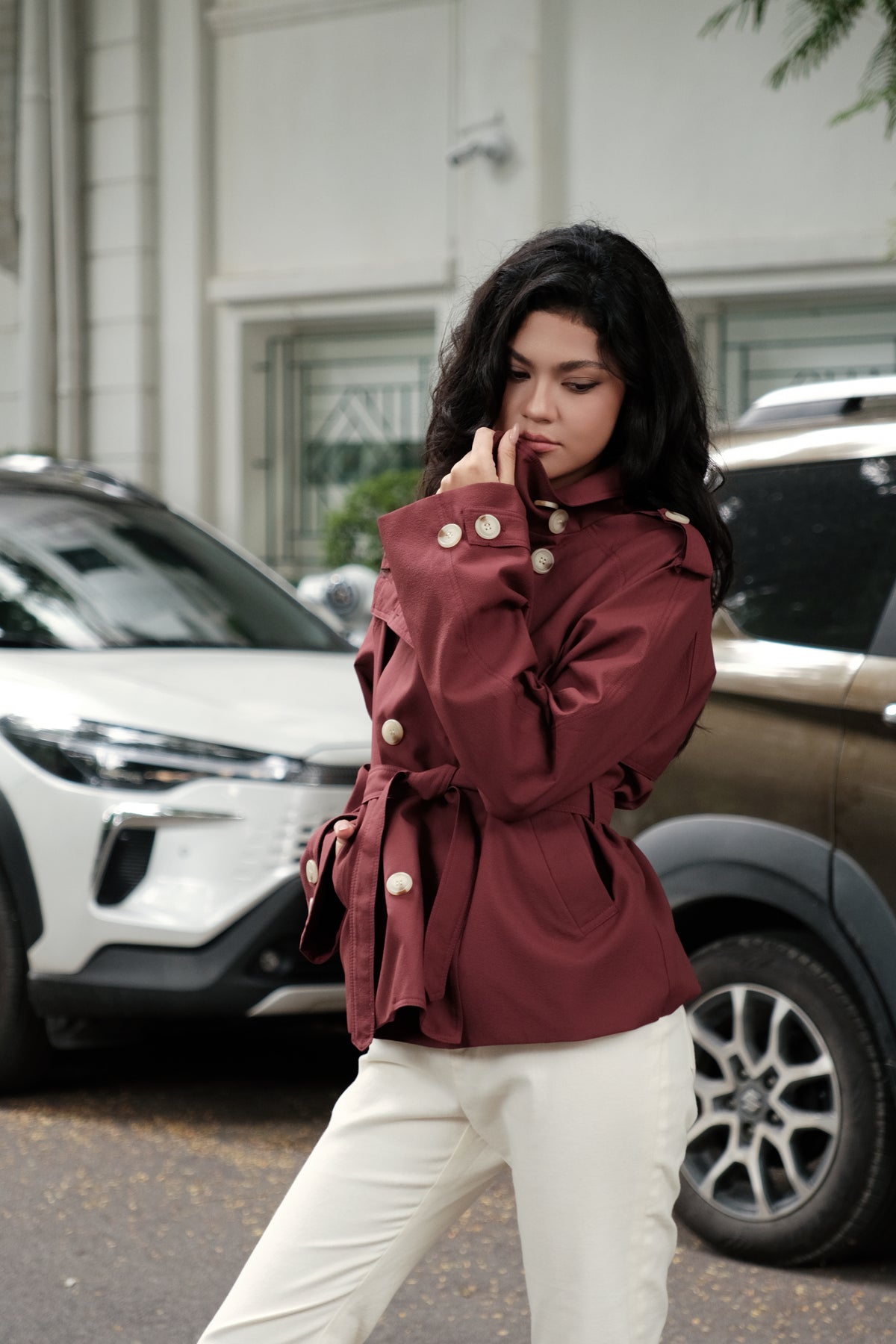 Kiki Trench Coat in Brick Red