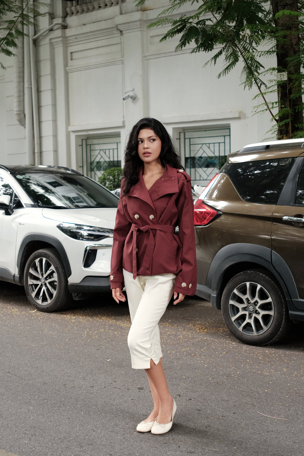 Kiki Trench Coat in Brick Red