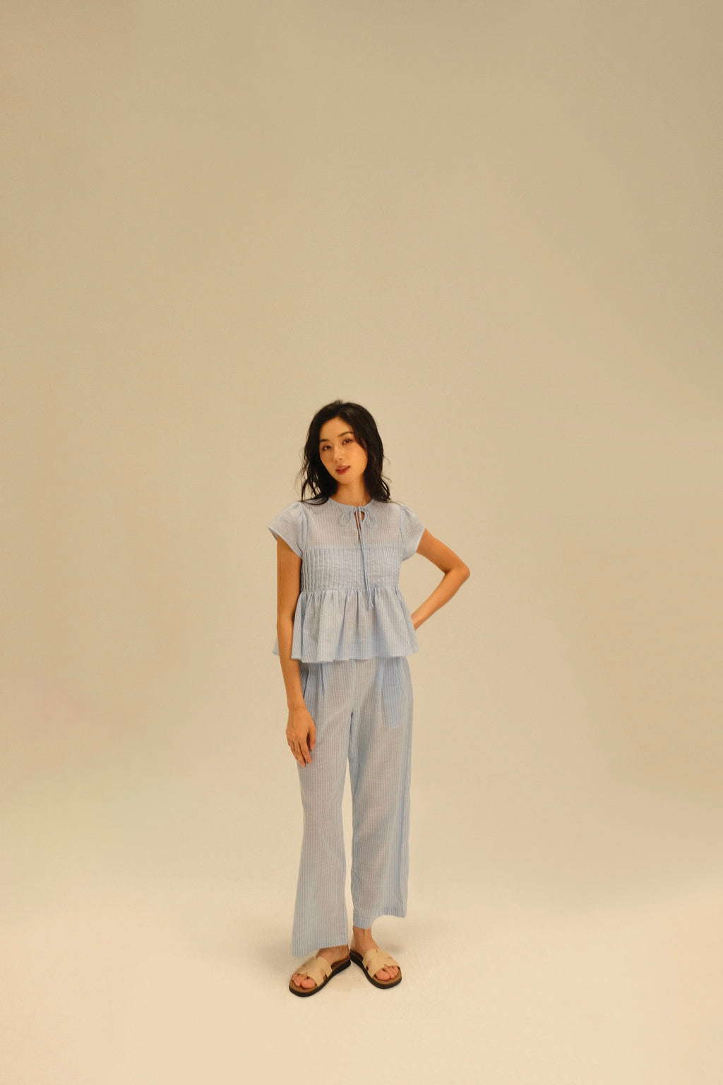 Lauren Set by Tiffany Studio — blue stripe, full length, front
