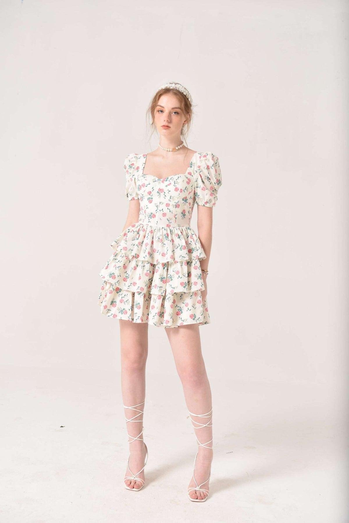 Dose Dress Pink Rose by Tiffany Studio — pink rose print, full length
