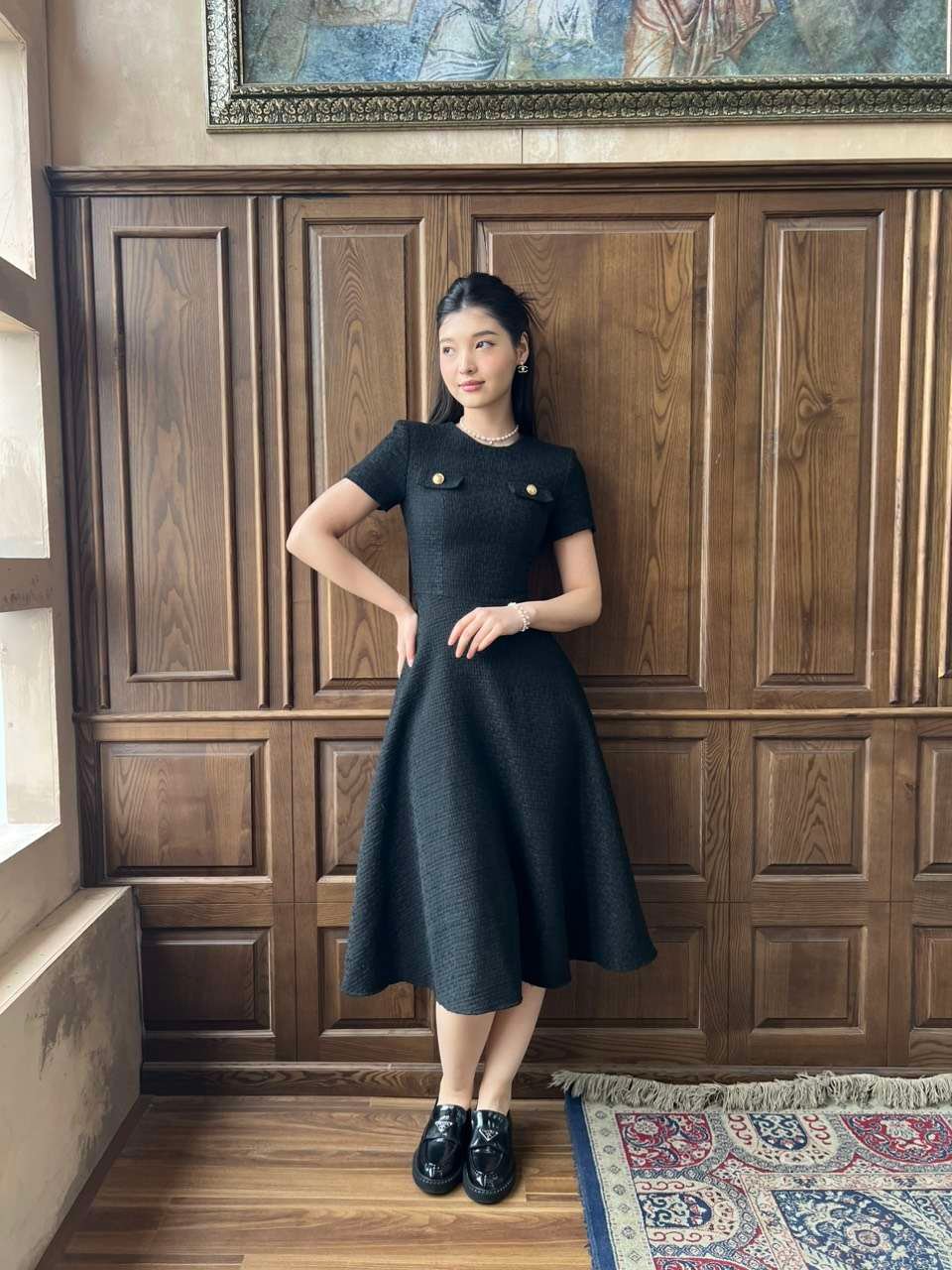 Miyu Dress by Tiffany Studio — black, full length, front