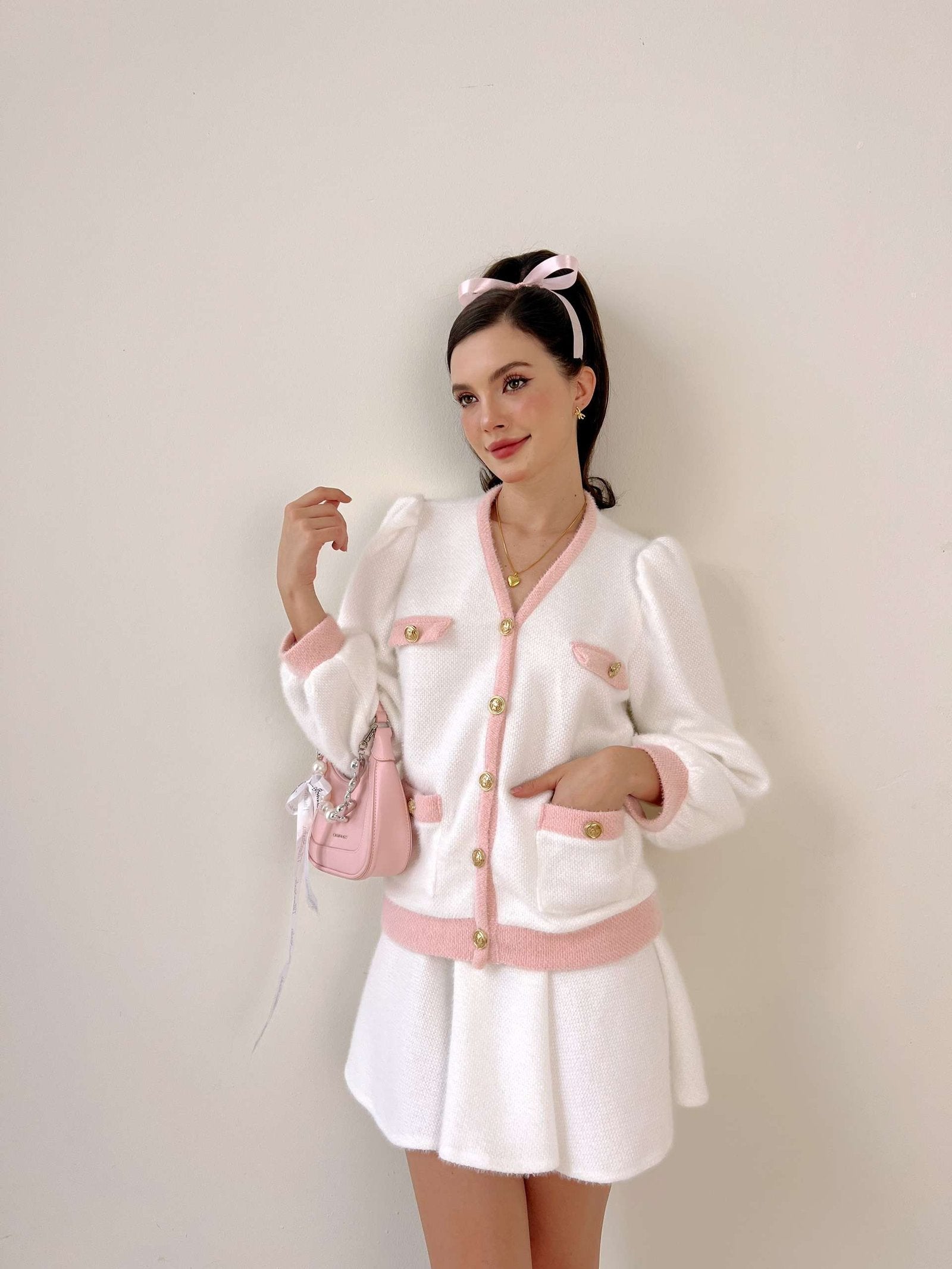 CAROLINE JACKET SET IN SWEET WHITE AND PINK