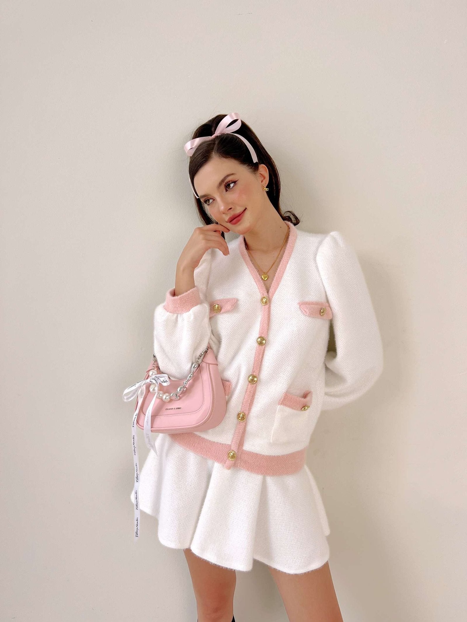 CAROLINE JACKET SET IN SWEET WHITE AND PINK